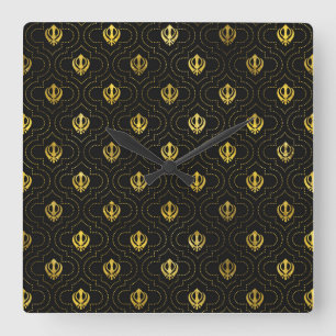 Gold-Khanda-Symbol Quadratische Wanduhr