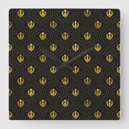 Gold-Khanda-Symbol Quadratische Wanduhr (Vorderseite)