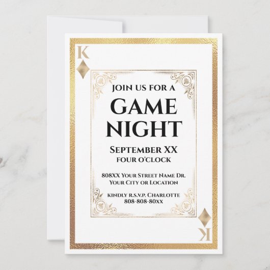 Gold King of Diamonds Game Night Play Card Einladung (Vorderseite)