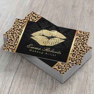 Gold Kiss Leopard Print Damask Makeup Artist Visitenkarte