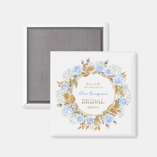 Gold-Kissed Blue Rose Bridal Shower Thank you Magnet (Vorderseite/Rückseite)