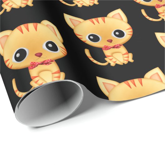 Gold Kitty auf schwarz Geschenkpapier (Rolleneckpunkt)