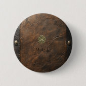 Gold Kleeblatt St.Patrick`s Day, Braunleder Button (Vorderseite)