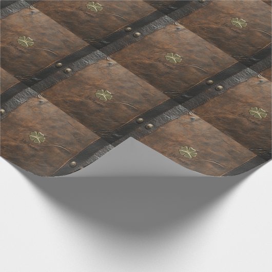 Gold Kleeblatt St.Patrick`s Day, Braunleder Geschenkpapier (Ecke)