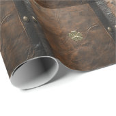 Gold Kleeblatt St.Patrick`s Day, Braunleder Geschenkpapier (Rolleneckpunkt)