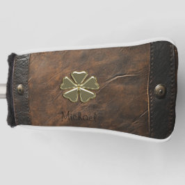 Gold Kleeblatt St.Patrick`s Day, Braunleder Golf Headcover