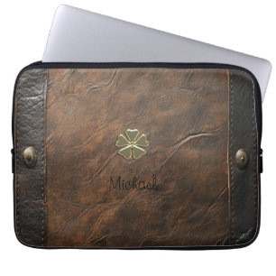 Gold Kleeblatt St.Patrick`s Day, Braunleder Laptopschutzhülle