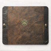 Gold Kleeblatt St.Patrick`s Day, Braunleder Mousepad (Vorne)