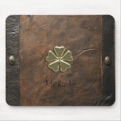 Gold Kleeblatt St.Patrick`s Day, Braunleder Mousepad (Vorne)
