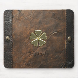 Gold Kleeblatt St.Patrick`s Day, Braunleder Mousepad