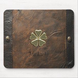 Gold Kleeblatt St.Patrick`s Day, Braunleder Mousepad
