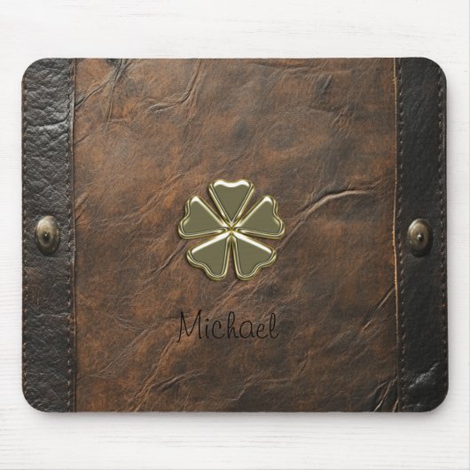 Gold Kleeblatt St.Patrick`s Day, Braunleder Mousepad (Vorne)