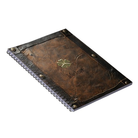 Gold Kleeblatt St.Patrick`s Day, Braunleder Notizblock (Rechte Seite)