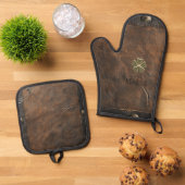 Gold Kleeblatt St.Patrick`s Day, Braunleder Ofenhandschuh & Topflappen-Set (Oben Unten)