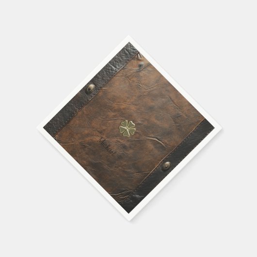 Gold Kleeblatt St.Patrick`s Day, Braunleder Serviette (Ecke)