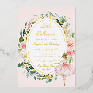 Gold Kleiner Ballerina Blumen Kindergeburtstag Folieneinladung
