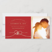 Gold Knot Double Happiness Chinesisches Hochzeitsf Save The Date (Vorderseite)
