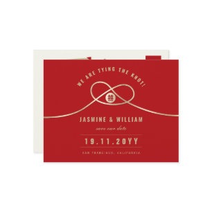 Gold Knot Double Happy Chinesisch Save the Date Ankündigungspostkarte