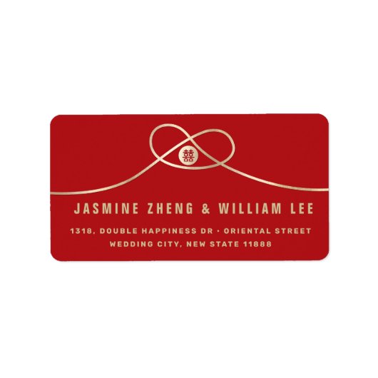 Gold Knot Gewerkschaft Doppeltes Glück Chinesische Adressaufkleber (Vorne)