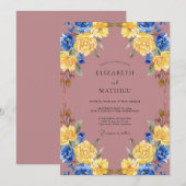 Gold-Kobalt-Mauve bemalte Hochzeit Einladung (Vorne/Hinten)