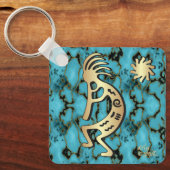 Gold Kokopelli Playing Flute Schlüsselanhänger (Vorderseite)