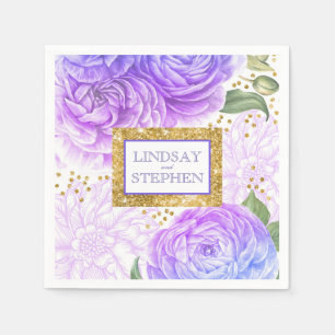 Gold Konfetti Blau und Lila Vintage Blumen Serviette