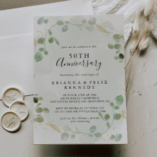Gold Konfetti Eukalyptus 50. Hochzeitstag Einladung