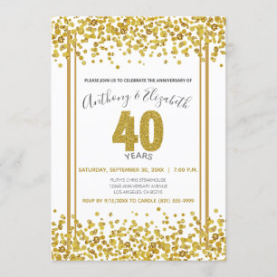Gold Konfetti Glitter-Optik 40. Jubiläumsfeier Einladung