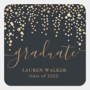 Gold Konfetti Glitter Schwarz Abschluss Aufkleber