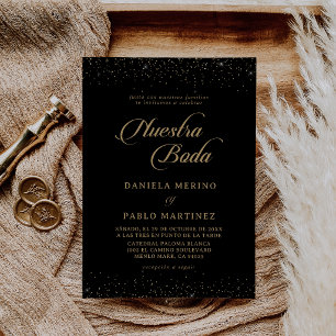 Gold Konfetti Kalligrafie Nuestra Boda Hochzeit Einladung