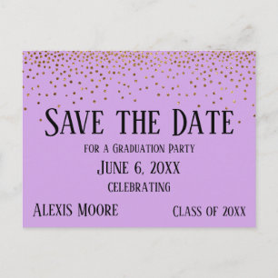 Gold Konfetti Lavendel Abschluss Save the Date Postkarte