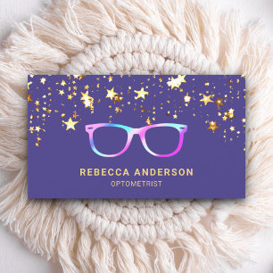Gold Konfetti Lila Regenbogen Brille Optiker Visitenkarte