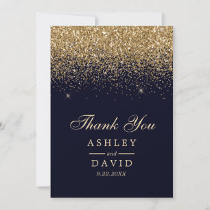 Gold Konfetti Navy Blau Moderne Hochzeit Dankeskarte