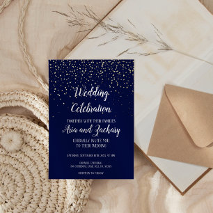 Gold Konfetti Navy Hochzeitsfeier Folieneinladung