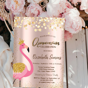 Gold Konfetti Rosa Flamingo Roségold Quinceañera Einladung