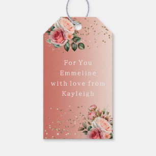 Gold Konfetti rosa Rosen Blumen Brautdusche Geschenkanhänger