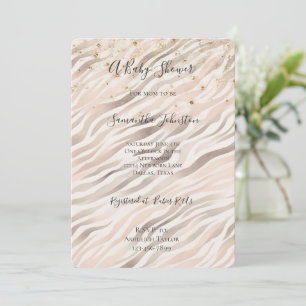 Gold Konfetti Rosafarbenes Zebra Baby-Party Einladung