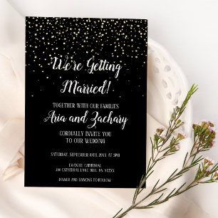 Gold Konfetti Schwarz Wir heiraten Hochzeit Folieneinladung