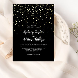 Gold Konfetti Schwarze Hochzeit mit echtem Gold Folieneinladung