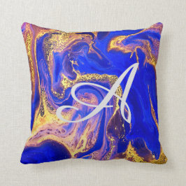Gold, königsblau, Marmor, natürlich, wirbelnd, ste Kissen