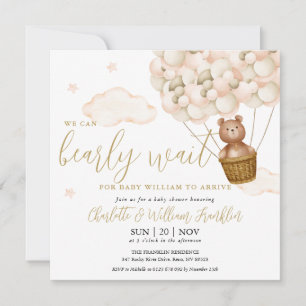 Gold können wir Teddybär Baby Shower kaum erwarten Einladung