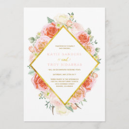 Gold, Koralle, Pfirsich und rosa Einladung