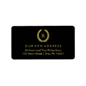 Gold-Kranz auf Schwarz mit Monogram-neuer Adresse Adressaufkleber (Vorne)