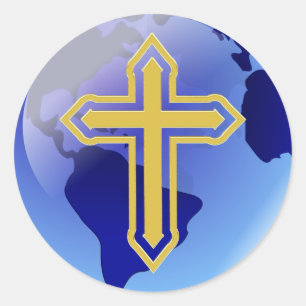 Gold Kreuz und Erde Runder Aufkleber