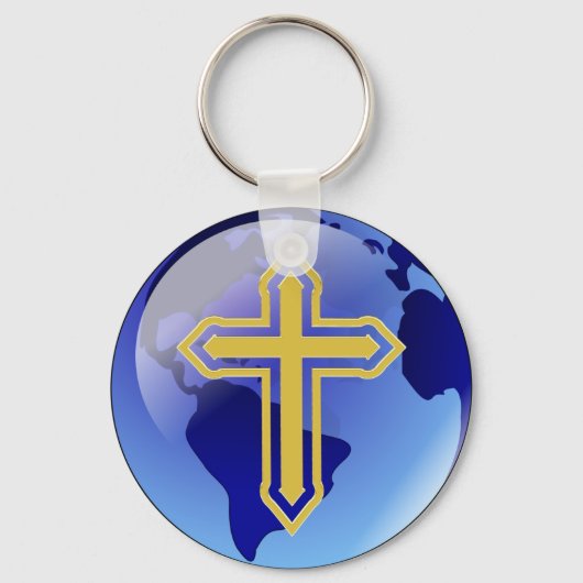 Gold Kreuz und Erde Schlüsselanhänger (Vorderseite)