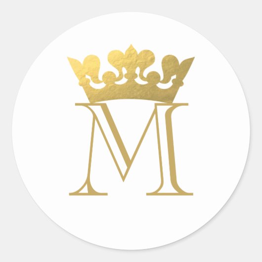 Gold Krone Monogramm Runder Aufkleber (Vorderseite)