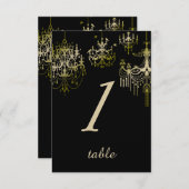 Gold Kronleuchter auf Black Posh Wedding Table Kar Einladung (Vorne/Hinten)