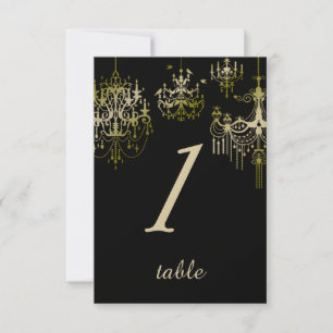 Gold Kronleuchter auf Black Posh Wedding Table Kar Einladung
