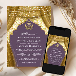 Gold Kronleuchter Vorhang Soft Lila muslimische Ho Einladung