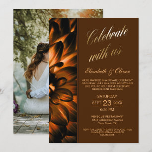 Gold Kupfer Blumen Foto Hochzeitsempfang Einladung